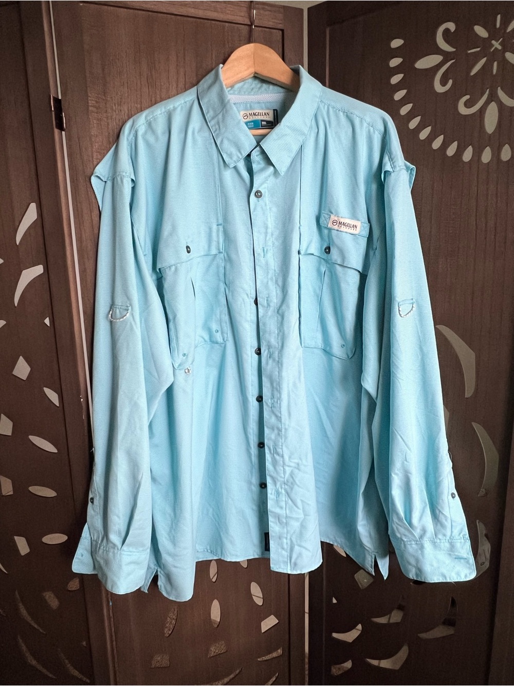 Magellan Fishing Shirt 2XL Blue Outdoors Vented Mesh Back Long Sleeve Cargo Top